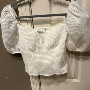 ASTR White Puff Sleeve Blouse Size Small Smocked Off Shoulder Crop Top Classic